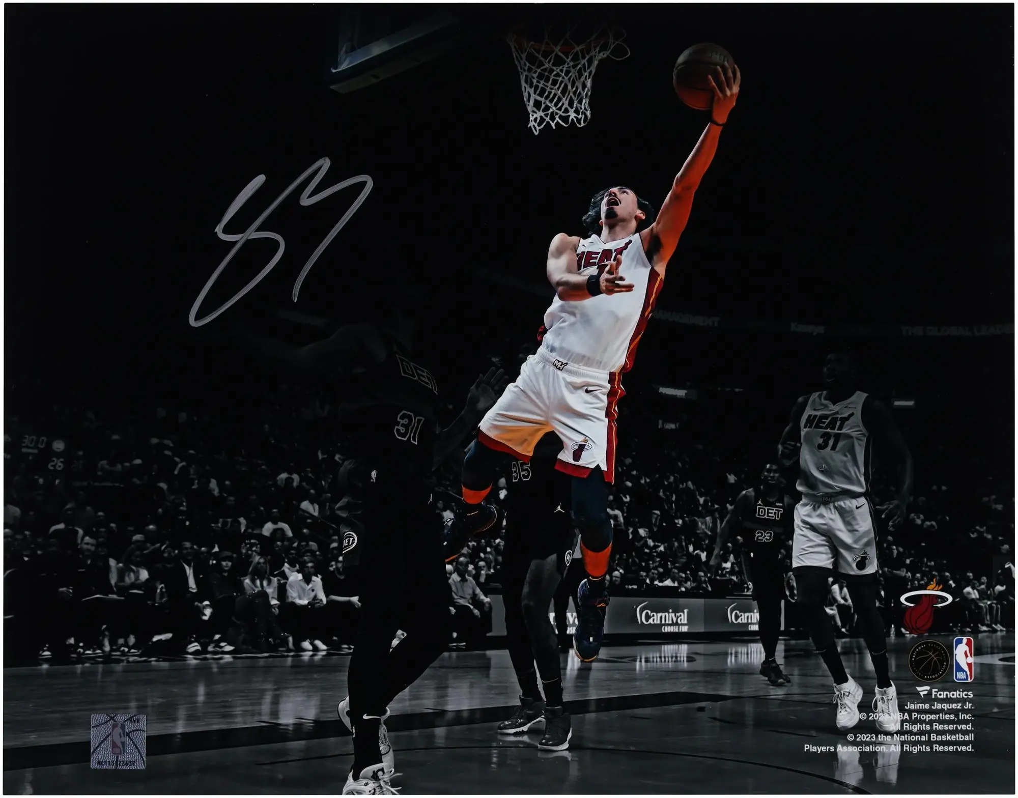 Jaime Jaquez Jr. Miami Heat Autographed 11" x 14" Layup Vs. Detroit Pistons Photograph - Fanatics Authentic Certified
