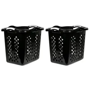 Home Logic 2 Pack Plastic Laundry Basket with Silver Handles, Black, Ideal for Laundry Storage