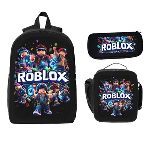 Roblox Print Backpack Set 3 Pieces with Backpack Lunch Box and Pencil Case for Kids School Boys and Girls Lightweight TK Backpack for Teenagers Trendy Tiktok School Bag Stylish Backpack for Teenagers Durable Bookbag for Students
