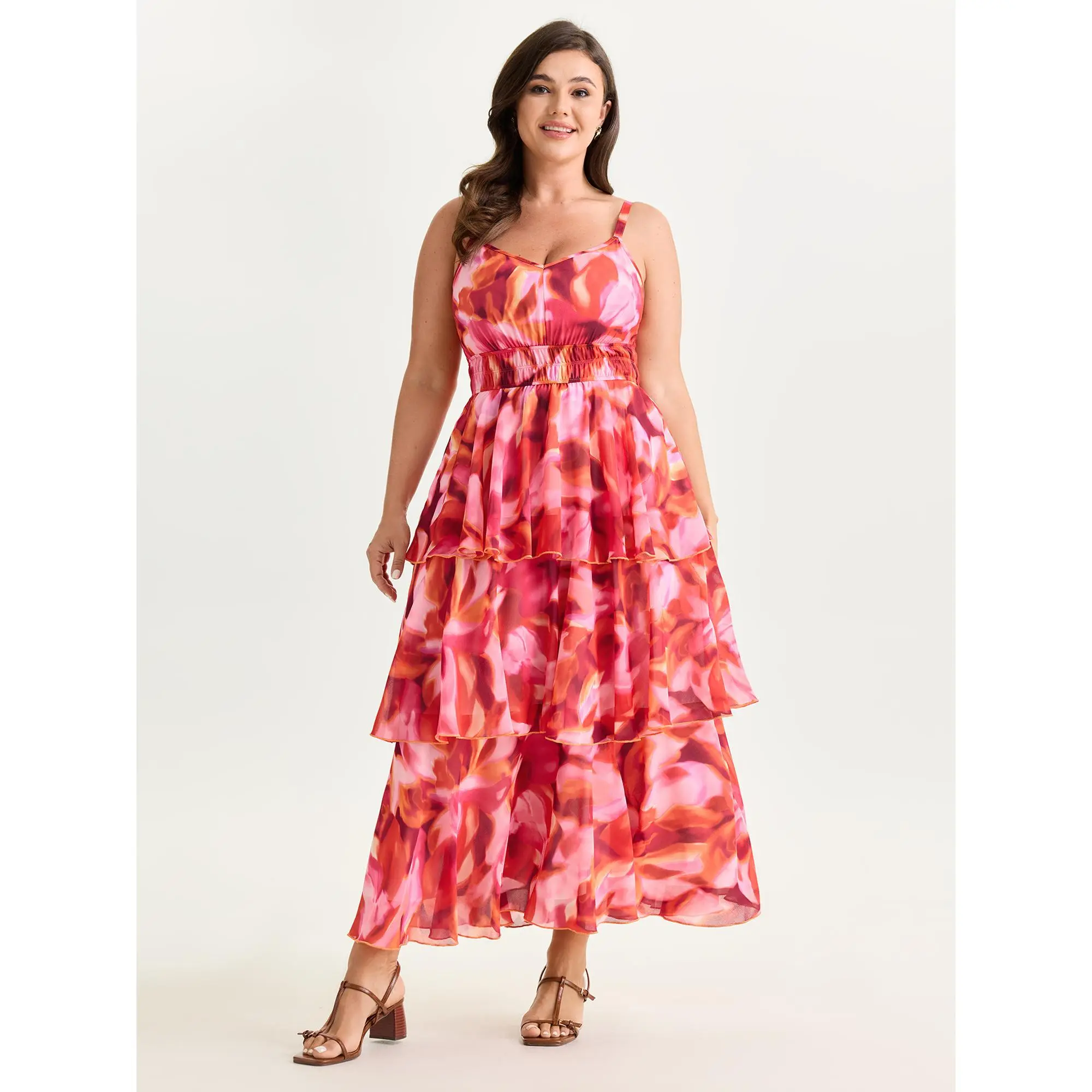 BLOOMCHIC Women's Plus Size Casual Polyester Smooth Fabric Cami Maxi Dress - Floral Print, Tiered, Sleeveless, Flattering Fit, Pocket, Garment, Lady, Casual Wear, Curvy Dresses - [M-6X] Summer, Swimweek Deals