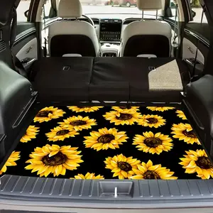 Sunflower print pattern design, multifunctional car trunk pad, polyester fiber material, trunk decoration pad, car carpet, durable, easy to clean, protects the car from wear and tear, compatible with most car models