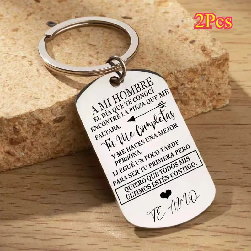 Men's 2-Pc Small Steel Heart Keychains with Romantic Message, Couples Gifts for Boyfriend, Valentine’s Day Fashion Accessory