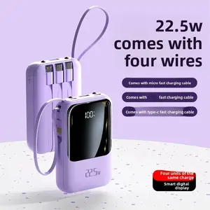 10000mAh Mini Mobile Power Bank 22.5W Fast Charge, Built-in 3 Cables LCD Digital Display, Ultra Slim Portable External Battery for All Phones Travel Must-Have