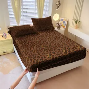 Bed cover and sheet, with corners, super soft and suitable for all seasons of Leopard Print Bedding, detachable, suitable for home, bedroom, hotel, dormitory, school use