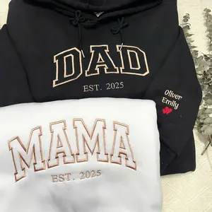 Customized Mama,Dad(Grandpa, grandma) Embroidered Sweatshirt with Date and Name on Sleeve,Gift for New Mom and Dad,Personalized Sweatshirt