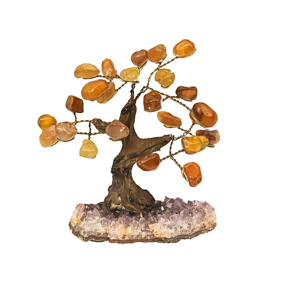 JTV Yellow Agate Gemstone Tree with Quartz Base