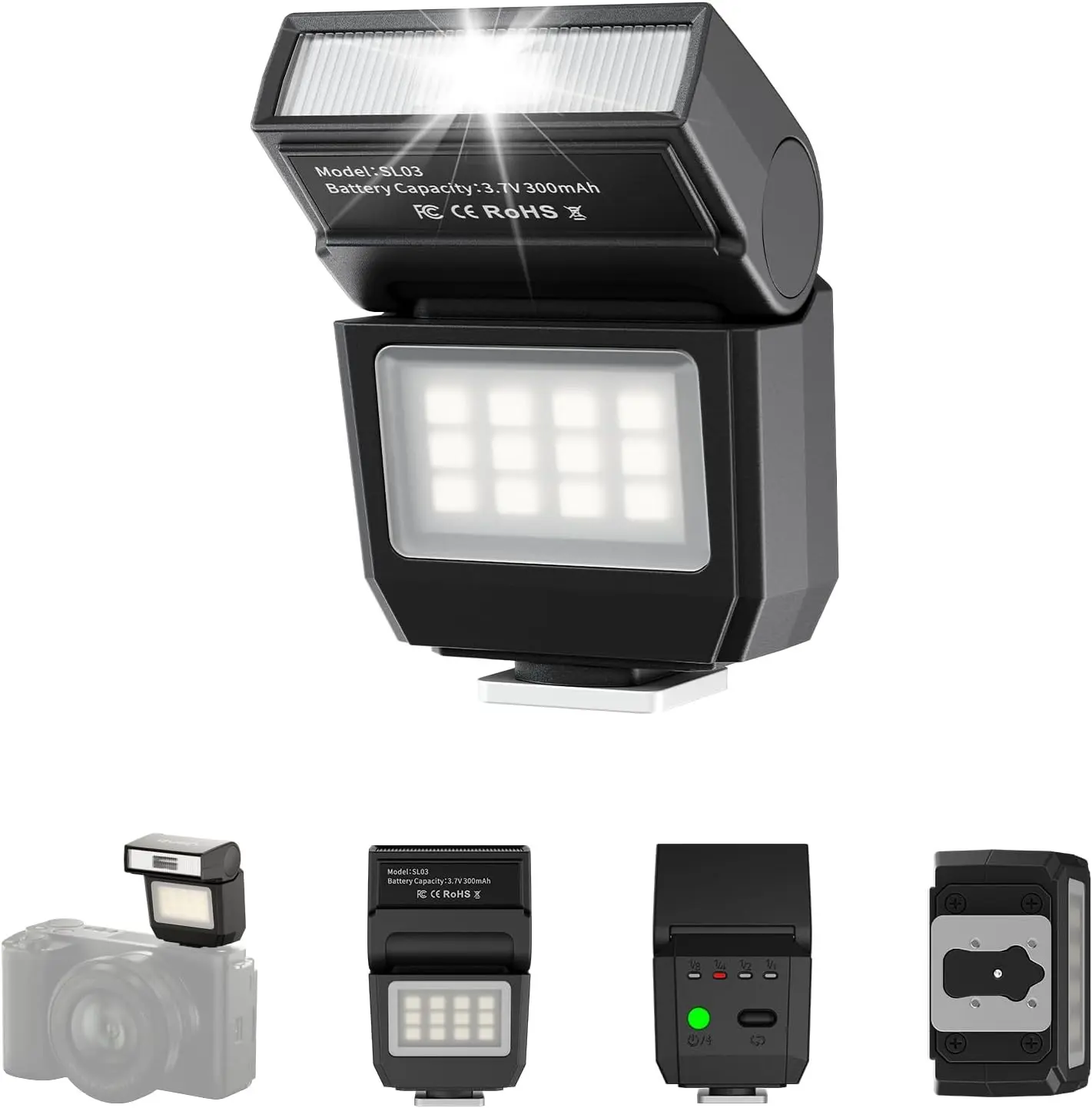 ULANZI SL03 Camera Mini Flash Speedlite with Video Light for Beginners Basic, GN8 6500K Flash 90° Angle Adjustable Compatible with Sony/Canon/Fuji/Nikon DSLR, Universal Single Contact Hot Shoe Mount