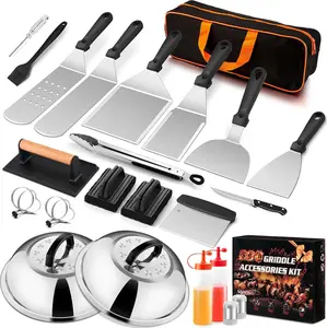 25Pcs Griddle Accessories Kit (with Melting Dome), Stainless Steel Flat Top Grilling Spatula Accessory Tools Set with Basting Covers Burger Press, for Outdoor BBQ Teppanyaki Hibachi Cooking