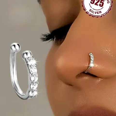 925 Sterling Silver Fashionable Fake Nose Ring, No Piercing Needed Nose Ring, Fashion Hip Hop Accessory for Women & Girls, Body Jewelry, Body Jewellery, Nose Ring Jewelry