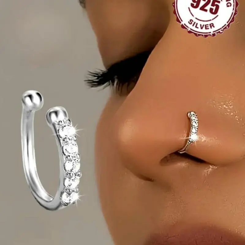925 Sterling Silver Fashionable Fake Nose Ring, No Piercing Needed Nose Ring, Fashion Hip Hop Accessory for Women & Girls, Body Jewelry, Body Jewellery, Nose Ring Jewelry
