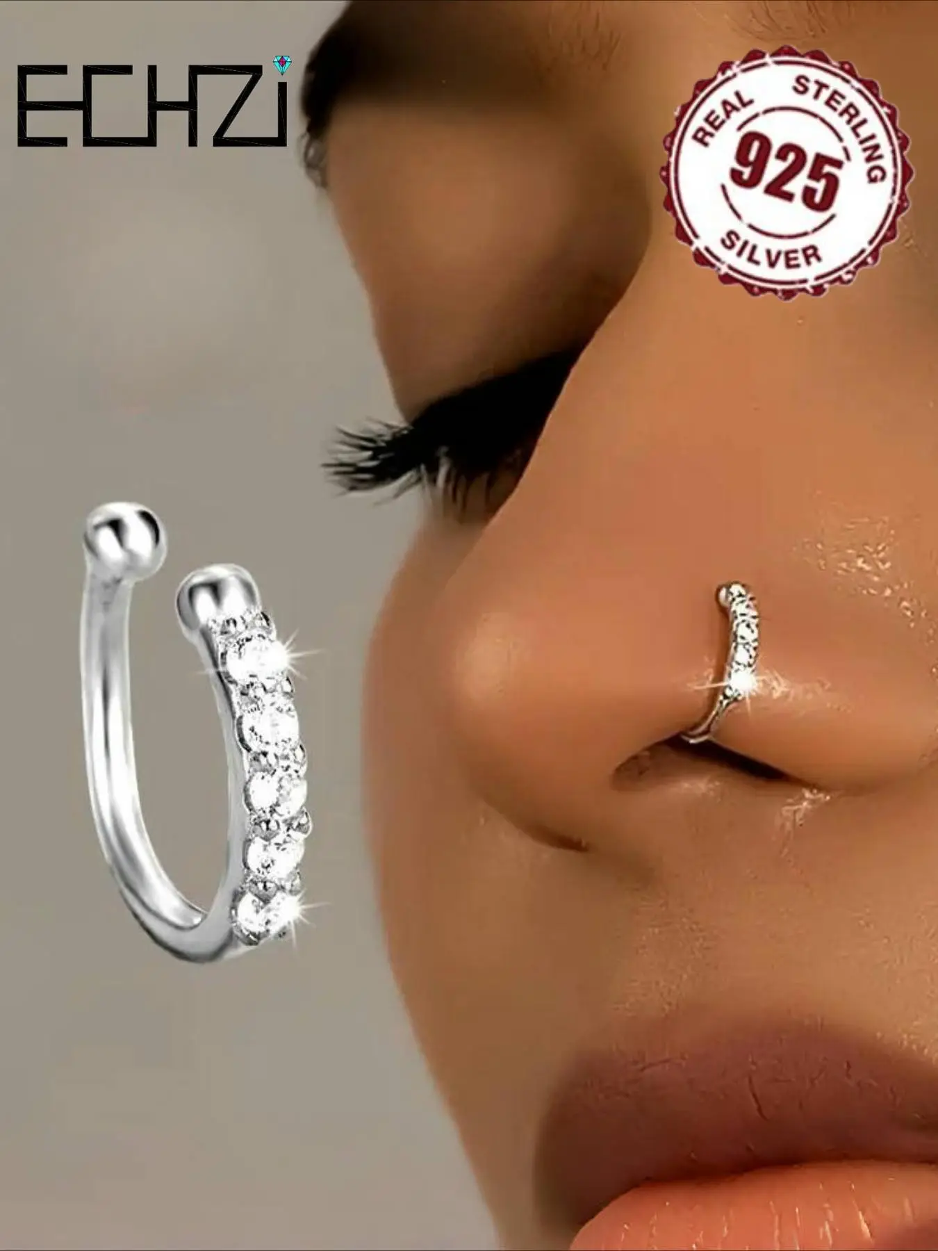 925 Sterling Silver Fashionable Fake Nose Ring, No Piercing Needed Nose Ring, Fashion Hip Hop Accessory for Women & Girls