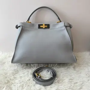 Pre-owned FENDI Medium Peekaboo Bag in Lake Blue Calfskin | Full Set with Dust Bag, Strap |19827290 WWL HD