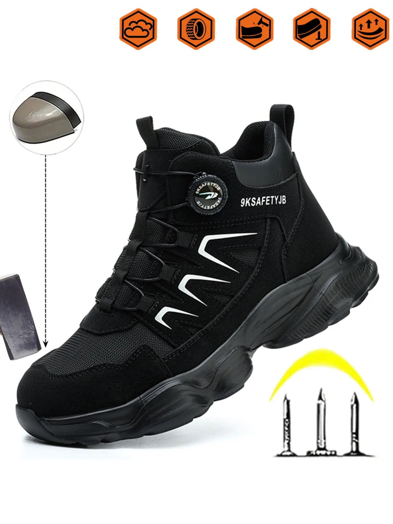 Men Women Safety Shoes, Durable Steel Toe Workshoes, Euro Standard Steel Toe, Thick Kevlar, Anti-Slip Wear-Resistant Rubber Sole, Casual Striped Textile Boots, Waterproof Safety Boots, Slip Resistant Footwear, Workboots