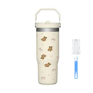 Single Pack 30oz Stainless Steel Sports Cup. Cute bear print, with handle & flip-top lid. Holds hot/cold drinks for all seasons, suitable for outdoor cycling, hiking, camping. A premium gift for Graduation Season, Mother's Day & Valentine's Day.