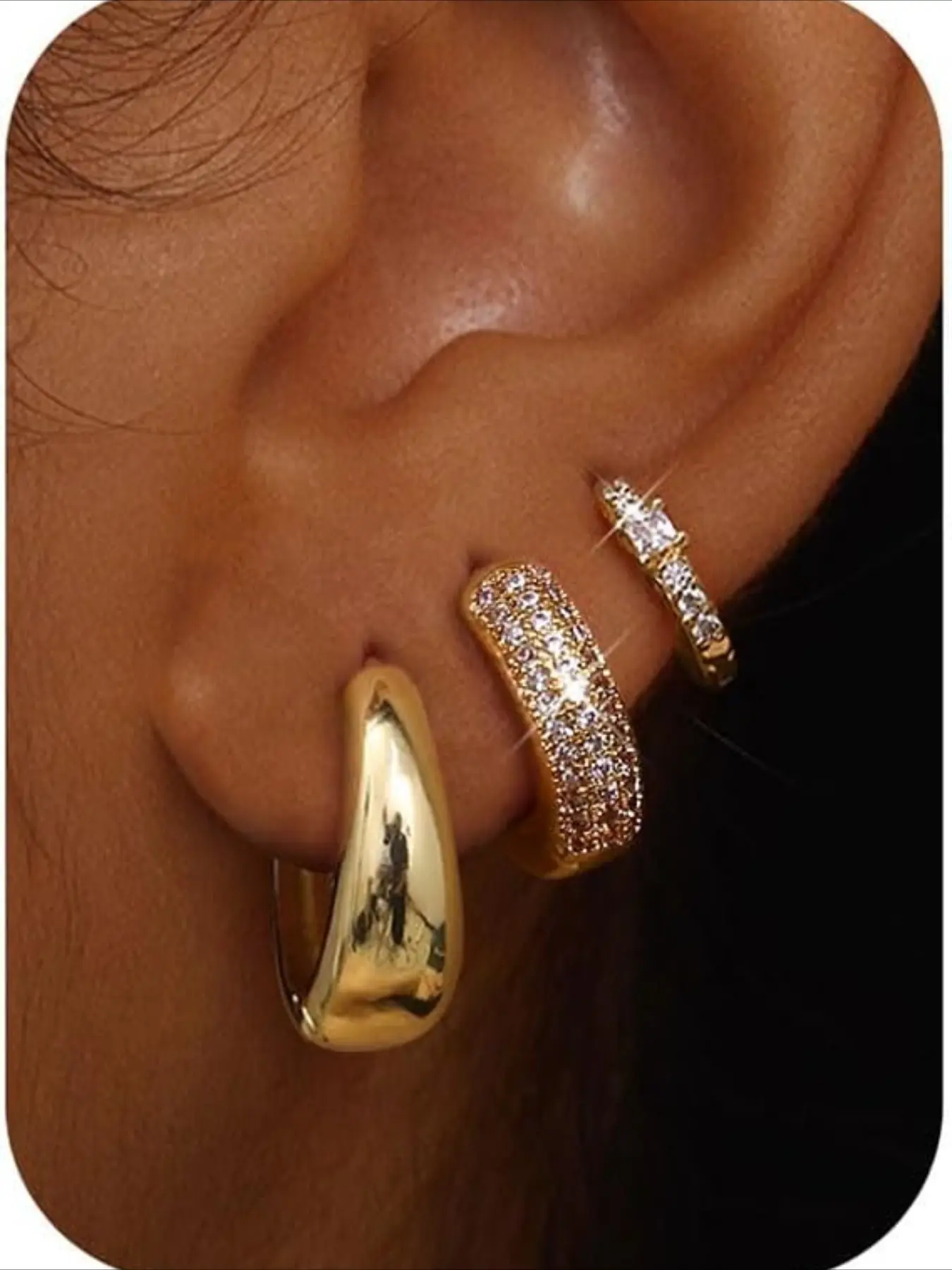 Hypoallergenic Small Chunky Hoop Shape Earrings for Women, Non-Tarnish Gold Filled Huggie Hoops, Lightweight Stackable Design, Earring Stackable Set
