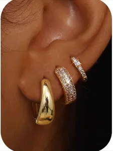 Hypoallergenic Small Chunky Hoop Earrings for Women, Non-Tarnish Gold Filled Huggie Hoops, Lightweight Stackable Design, Earring Stackable Set