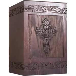 Cremation Urns for Human Ashes Adult Male Female, Wooden Carved Cross Urns Box and Casket for Ashes Men Women Child, Pets Dog Urn, Burial Funeral Memorial Urns for Ashes, Holds 222 Cubic Inch