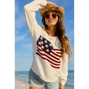 Home Of The Free Ivory Textured Flag Sweater