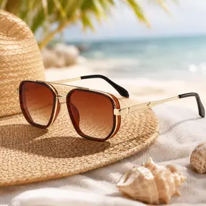 Women Men Polarized Sunglasses, Gold Geometric Double Beam Frame, Trendy & Practical Fashion Summer Travel Accessories, Vacation Outfits, Fall Freshness, Back To School Sunglasses, Guys Women Sunglasseswomen