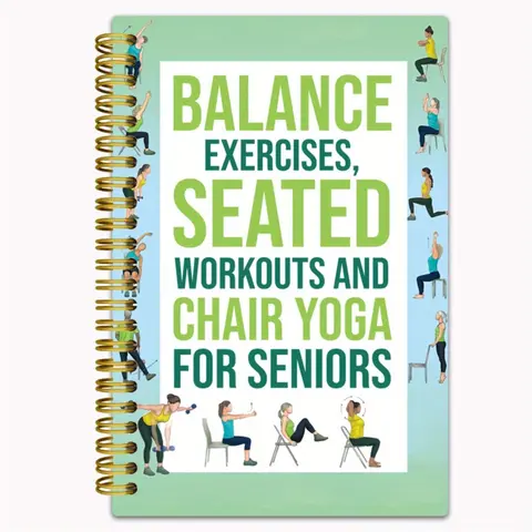 Chair Yoga Practice Notebook for Seniors, Small and portable workouts fitness plan book, 50-page seated yoga guide, gift for home, gym, Flexibility and balance training log, Stretches, Exercises, spiral binding design, clear layout