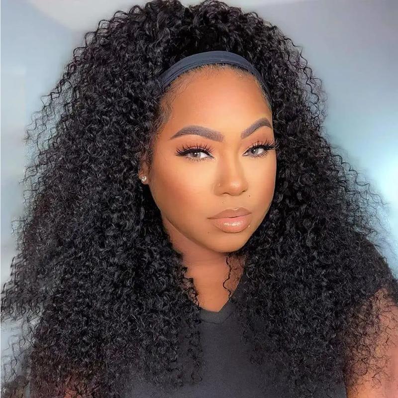 Bling Hair Full Machine Made Kinky Curly Headband Wigs Human Hair Wig Glueless Headband Deep Wave Wig For Black Women 180 Density