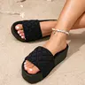 DZWE Women's Plain Minimalist Polyester Quilted Slip-On Flatform Sandals - Shoes for Women, Chunky Sole, Ankle-Cushioned, Lightweight, Breathable Non-Slip Footwear for Summer Errands, Beach, Boardwalk