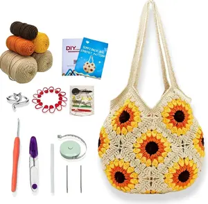 Crochet kit for Beginners Sunflower Tote Bag Granny Square Crochet Tote Bag with Step-by-Step Video Tutorials Knitting Kit Beginner Crochet Kit for Adults