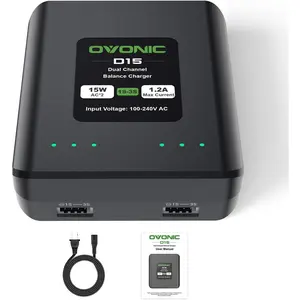OVONIC D15 Lipo Battery Charger Dual Channel Charger 1.2A 15W for 1S-3S LiPo Life LiHv Battery Charger