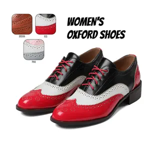 Oxford Shoes for Womens Round Toe Chunky Block Heel Lace up Wingips Cutout Brogues Saddle Easy Slip on Work Casual Party Formal Dressy Formal Shoes