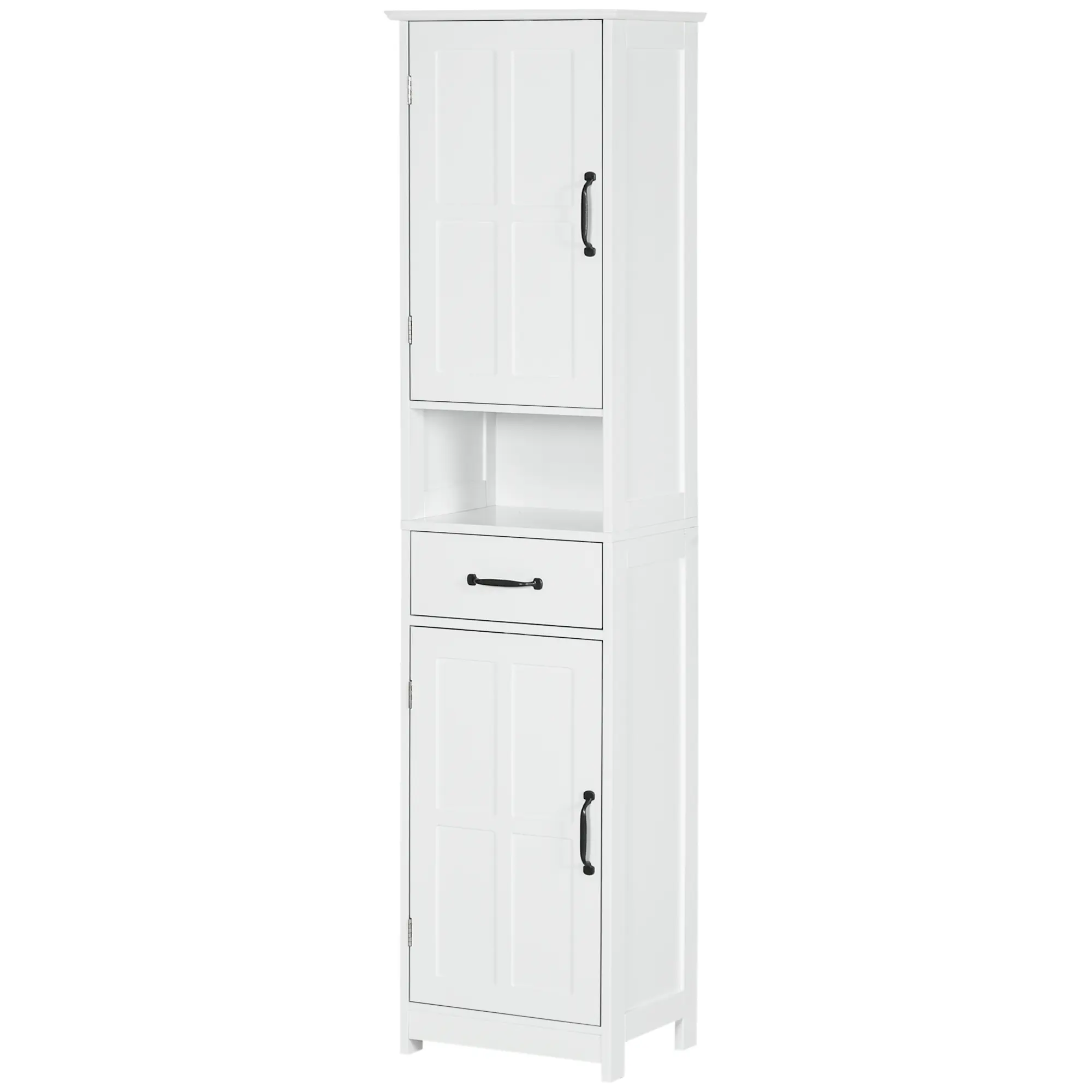 kleankin Slim Bathroom Storage Cabinet, Tall Bathroom Cabinet, Linen Tower with Open Shelf, Drawer, Recessed Doors, and Adjustable Shelves, White