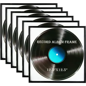Record Album Frame, 6 Pack, 12.5x12.5 Inch High Glossy Black Frame, Fits Vinyl LP Album Covers, Set of 6 count