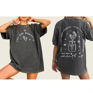 Women's Comfort Color T-Shirt - Positive Aesthetic, Self-Care, Mental Health, Love Vibes, Flower-Printed Casual Top