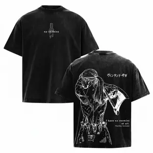 Vintage Washed Vinland Saga Thorfinn Anime Graphic Tee – Iconic 'I Have No Enemies' Japanese Manga Back Print | Soft Oversized Streetwear for Otaku Fans and Aesthetic Outfits
