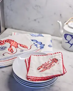 Lobster Landing - Oversized Linen Napkins Set of 4 - Cloud