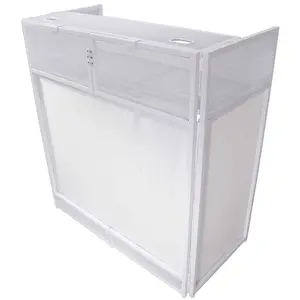 Pro X VISTA DJ Booth Facade Table Station White Frame with White/Black Scrim kit and Padded Travel Bag