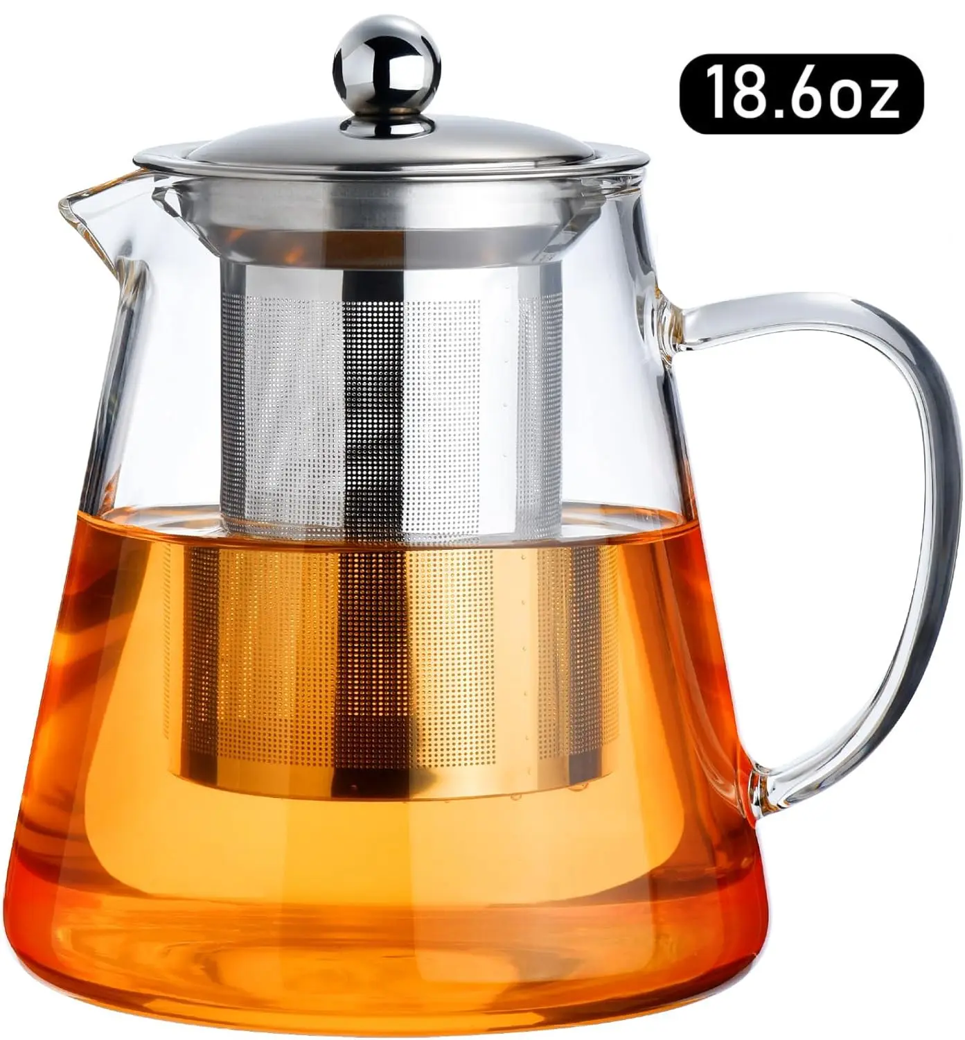 Glass Teapot with Stainless Steel Infuser, Stovetop Safe Loose Leaf Tea Pot, 18.6 oz (550 ml)