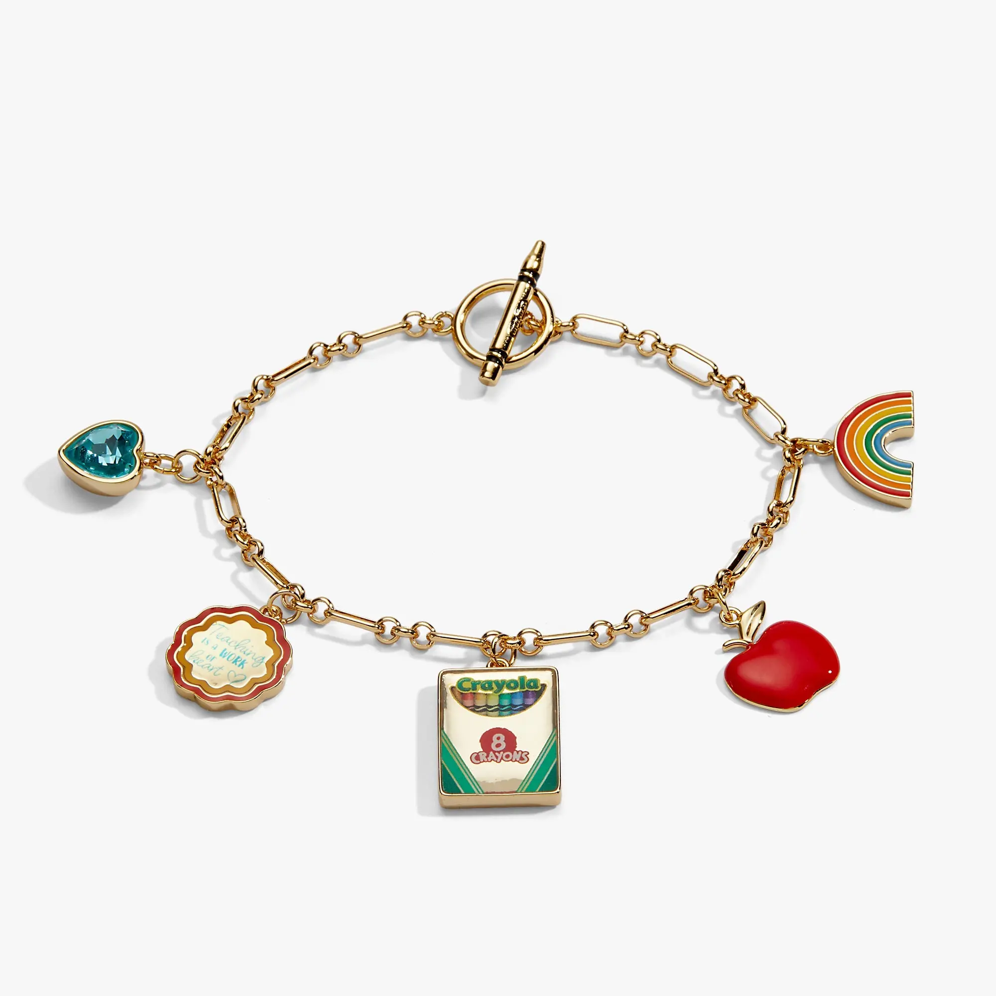 Crayola 'Teaching Is a Work of Heart' Toggle Charm Bracelet | Teacher Gift by ALEX AND ANI – Gold