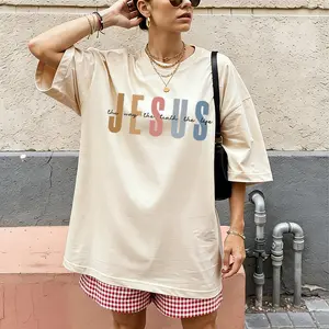 Boho Jesus Tee | Casual Christian Oversized Top,John 14:6 Jesus Tee | Minimalist Oversized Faith Aesthetic Tee
