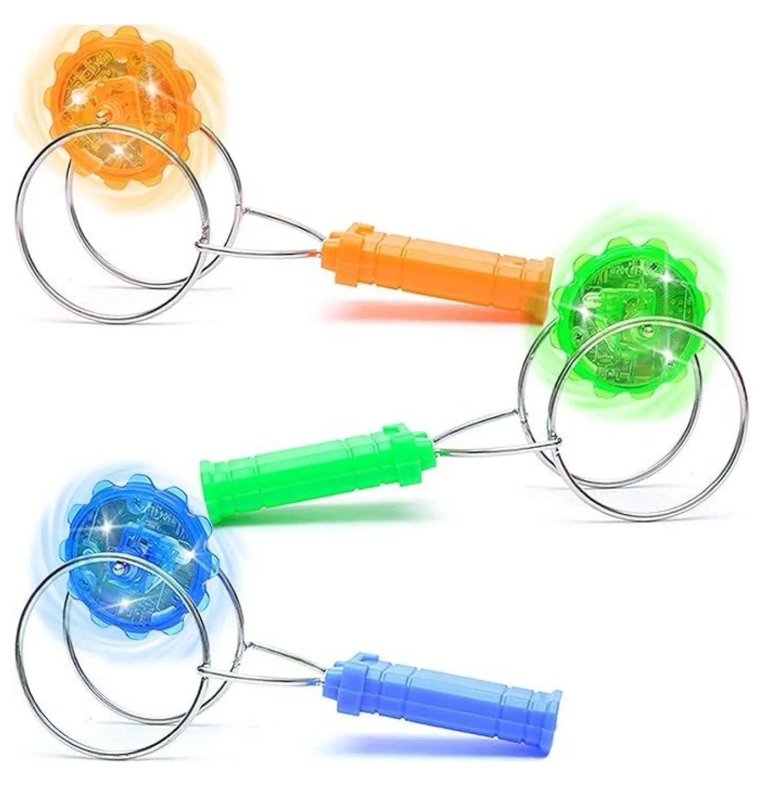 4 Inches Diameter Light Up Gyro Wheel 3-Pack - LED Lights Magic Rail Twirler Kids Toys, Child-Safe Materials, Magnetic Yoyo Spinner Sensory Toy for Hand-Eye Coordination, Playdates, Fine Motor Skill Development, Holiday Stocking Stuffers (Ages 3-12)
