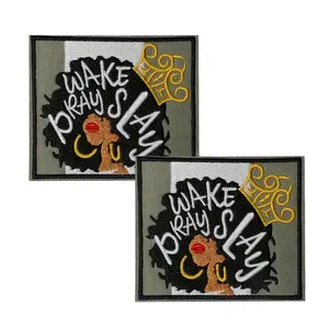 2 Pieces "Wake Pray Slay" Clothes Patches, Embroidered Design Patches with Adhesive Backing, Iron-On/Sew-On for Clothing, Trucker Hats, Bags, DIY Designer Patches, Decorative Gifts