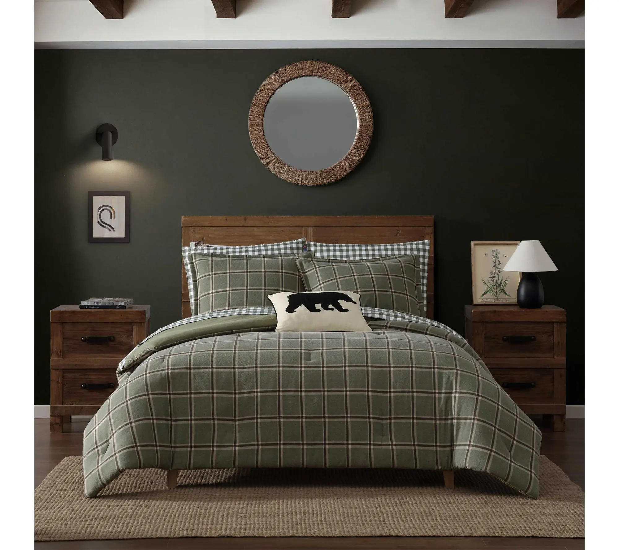 Eddie Bauer Alpine Plaid Green Flannel King Comforter Set