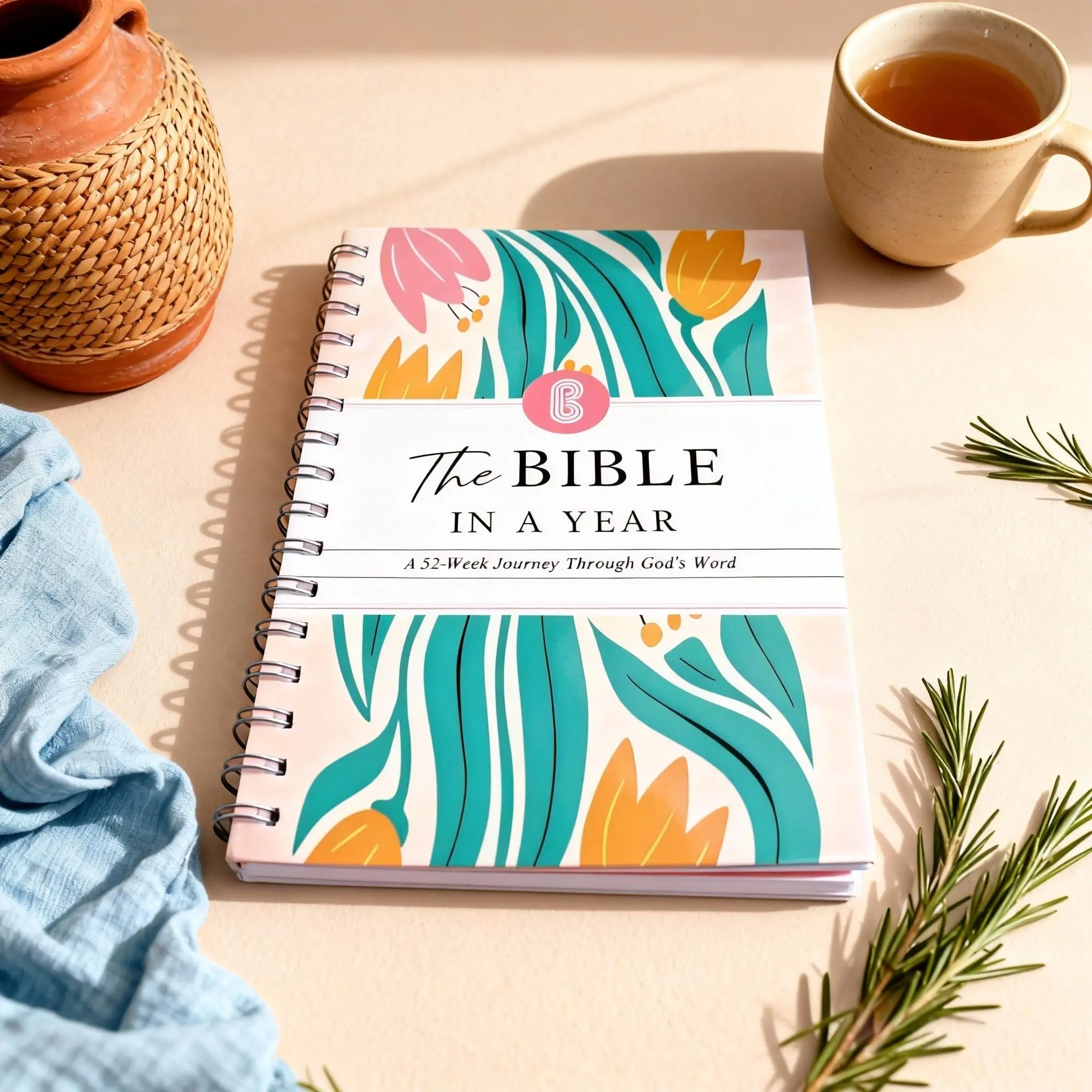 Bible Study Planner Notebook,52-Week The Bible in a Year Journal - Cute Floral Spiral Notebook with Daily Scripture Reading & Weekly Study Tracker, Festive Home Holiday Gift