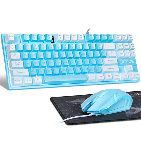 CHONCHOW Keyboard Mouse Set - Compact 87-Key TKL Layout High-Performance Membrane Gaming Keyboard, 800-3200 DPI RGB Mouse, USB Wired, LED Light Backlit, Multi-Platform PC Gaming Accessories