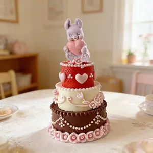 Resin Mold - 2-piece Set of 3D Layered Cakes and Rabbits, with Heart-shaped Resin Casting Mold, Heart-shaped and Floral Detail Design, Perfect for Home Decorations, Party Decorations, Handmade Gifts