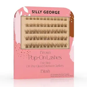 Silly George Pop-On Lashes - DIY 1-Step Pre-Glued Faux Eyelash Clusters, Natural Look Extensions, Light Brown - Blush, 5-7 Pair Set, Pack of 60 Clusters