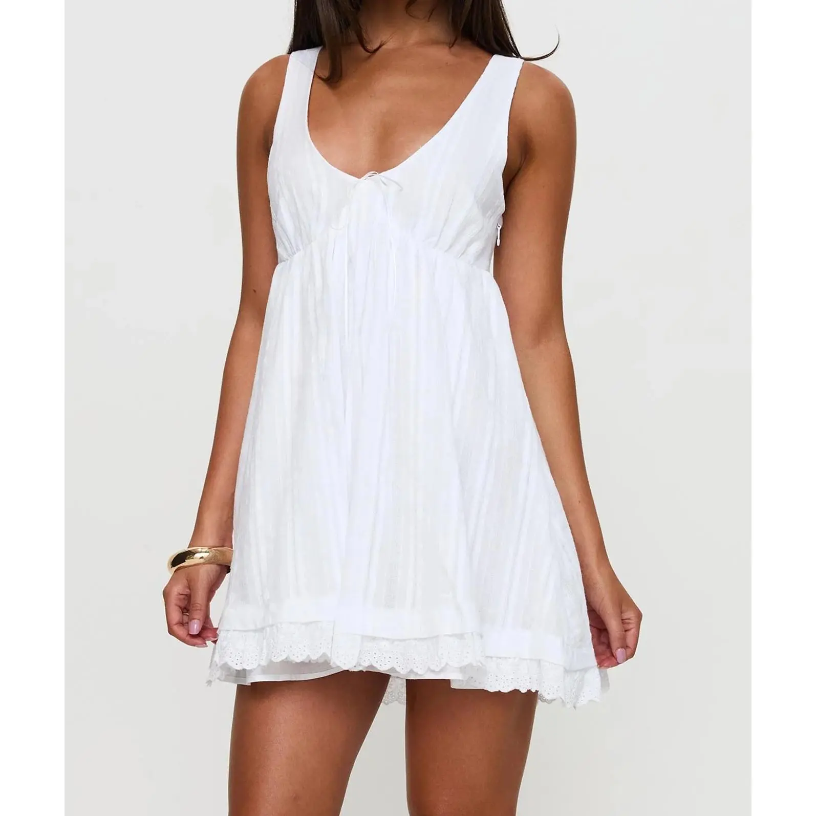 Women Tank Nightgowns Bow V Neck Sleeveless Open Back Tie-up Mini Pajama Dress Casual Sleepwear
