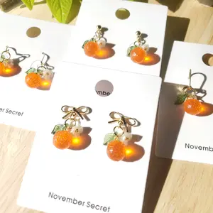 translucent glass orange citrus earrings, handmade cute fun fruit earrings