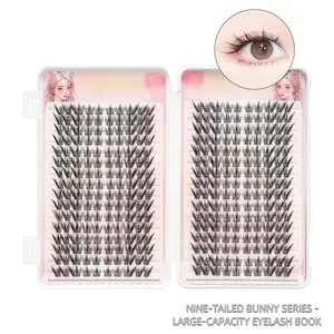 320 Cluster Glue Style Agile Nine-Tailed Rabbit False Eyelashes, with natural C-curl and eye tail lengthening effect, soft and lightweight, easy to apply and remove, for beginners, long-lasting for photography, and for daily Makeup, Eyelash Clusters