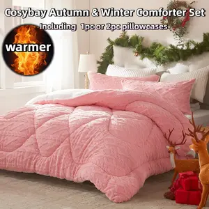 Cosybay Halloween Plush Sherpa comforter set Queen size(Twin size:2pcs),Heavyweight holiday bedding set,Cozy thick Snowflake comforter for Christmas,Luxurious 450g Milk Velvet reversible blanket with Pillowcases, Machine Washable, Bedroom Accessories