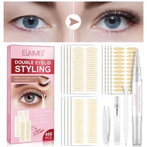 ELAIMEI Double-Eyelid Kit, 480-piece set, featuring three different shapes and sizes of double-eyelid strips. Easily create a wide-eyed look and achieve various sizes, effortlessly getting double eyelids and captivating, big eyes.